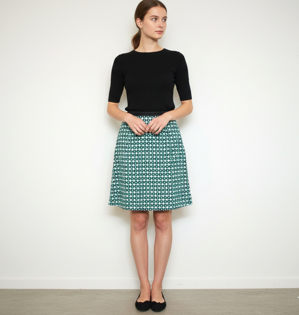 BODEN Green Blue Geometric Cotton Lined Skirt Knee Length Lined A Line 10